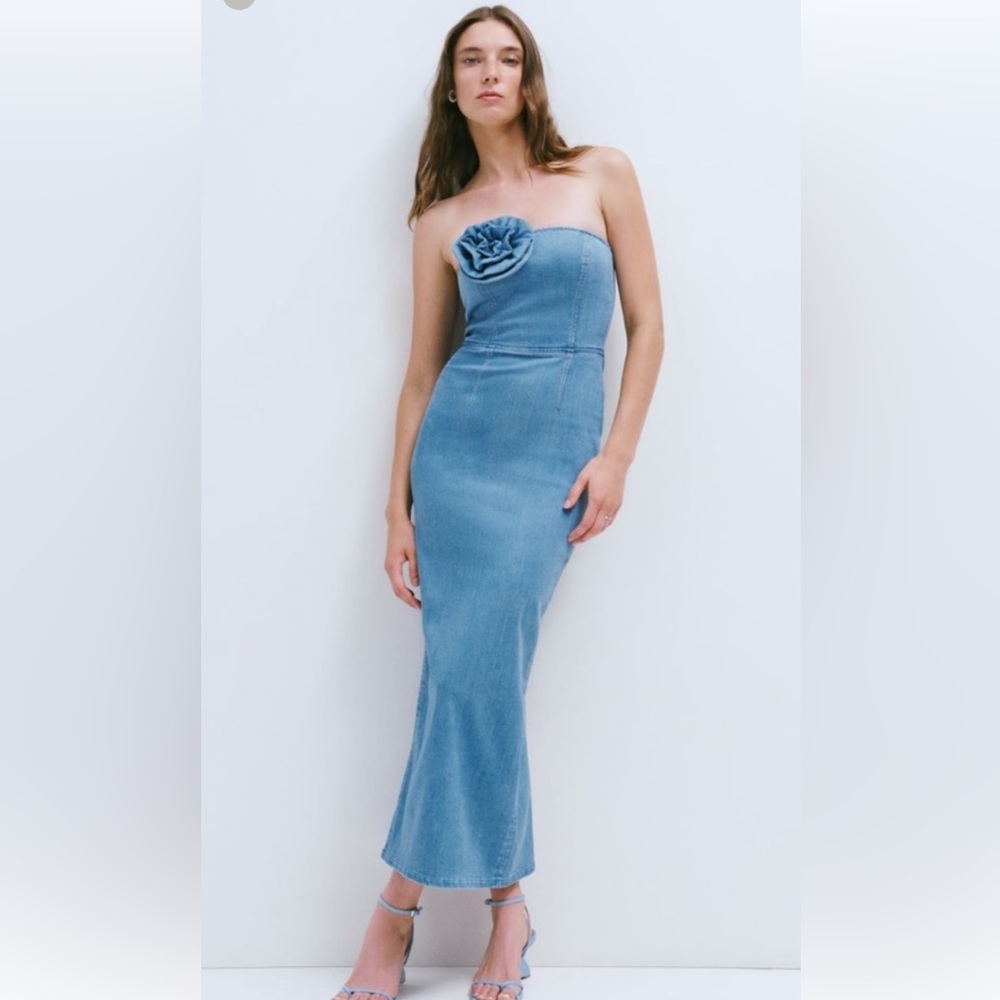 Reformation Rosette Denim Midi Dress